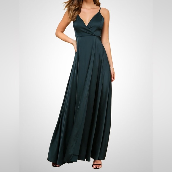 Lulus Dresses & Skirts - LULUS Ode to Love Emerald Green Satin Maxi Dress